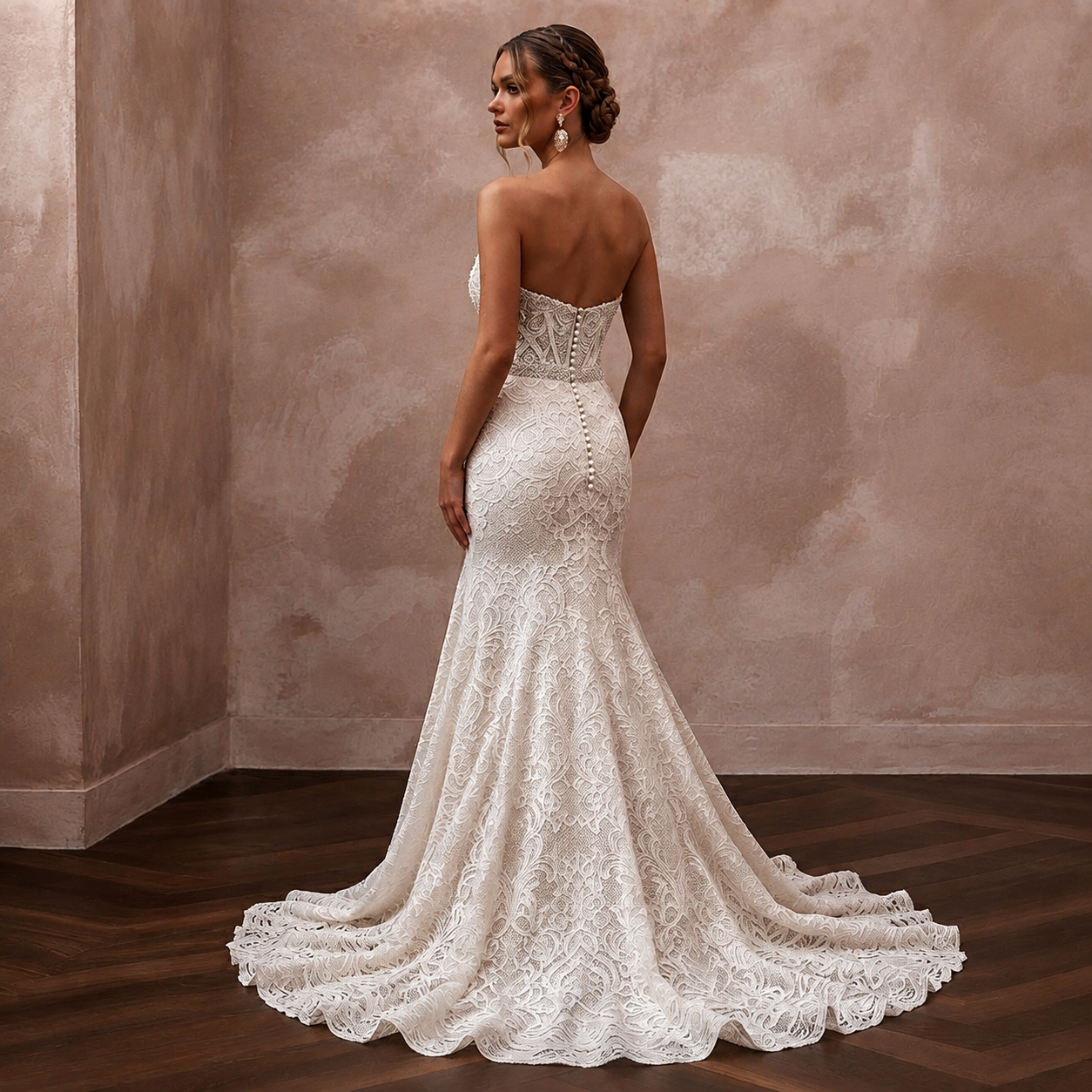 Classic Lace Trumpet Wedding Dress with Beaded Bodice - Apparel & Accessories > Clothing > Wedding & Bridal Party Dresses > Wedding Dresses - Mignonette Bridal