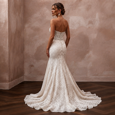 Classic Lace Trumpet Wedding Dress with Beaded Bodice - Apparel & Accessories > Clothing > Wedding & Bridal Party Dresses > Wedding Dresses - Mignonette Bridal