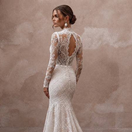 Classic Lace Trumpet Wedding Dress with Long Sleeves - Apparel & Accessories > Clothing > Wedding & Bridal Party Dresses > Wedding Dresses - Mignonette Bridal