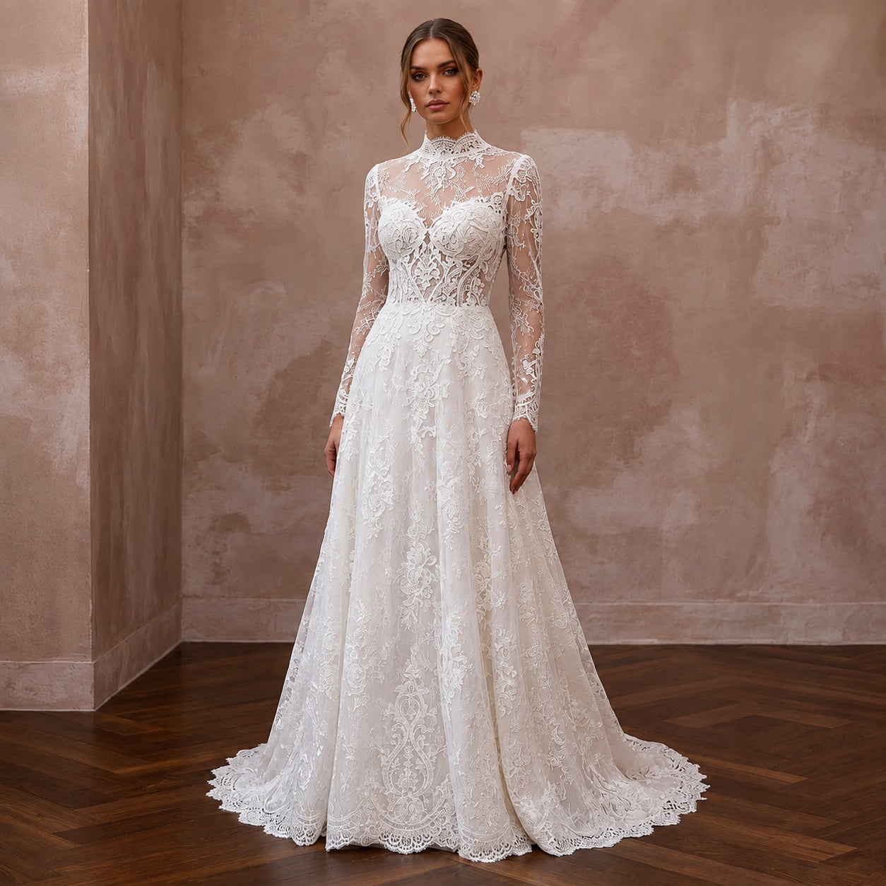 Classic Lace Wedding Dress with Long Sleeves for a Second Wedding