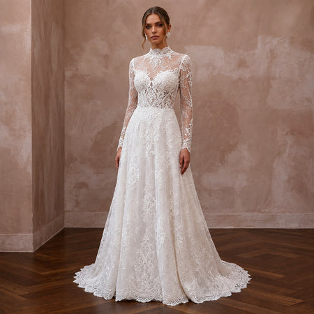 Classic Lace Wedding Dress with Long Sleeves for a Second Wedding