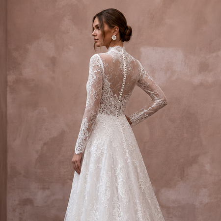 Classic Lace Wedding Dress with Long Sleeves for a Second Wedding