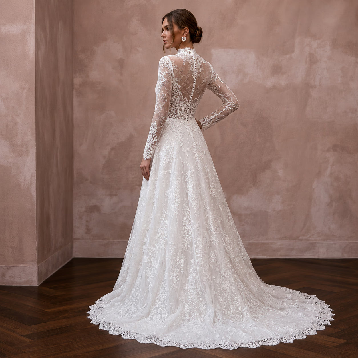 Classic Lace Wedding Dress with Long Sleeves for a Second Wedding