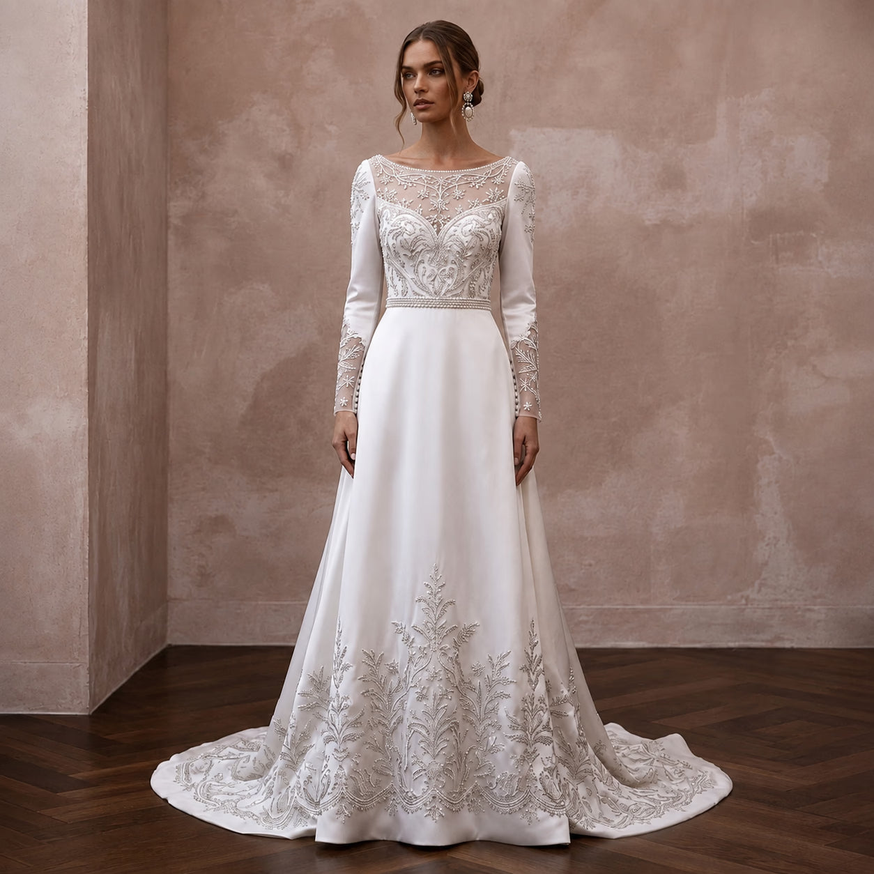 Classic Long Sleeve Wedding Dress for a December Ceremony