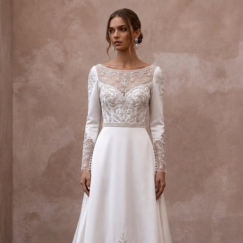 Classic Long Sleeve Wedding Dress for a December Ceremony