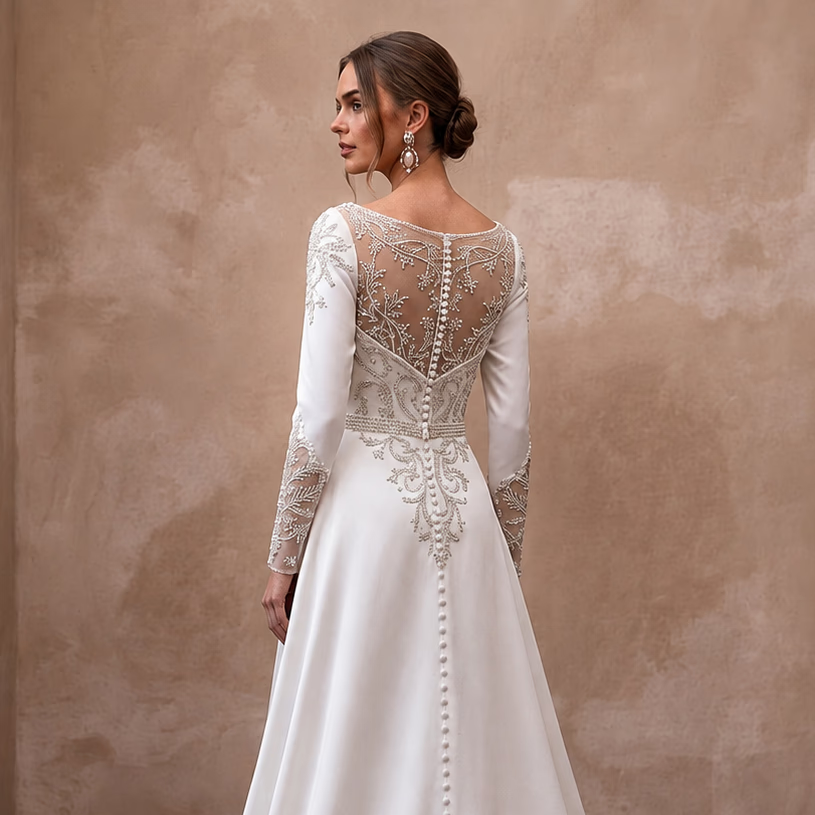 Classic Long Sleeve Wedding Dress for a December Ceremony