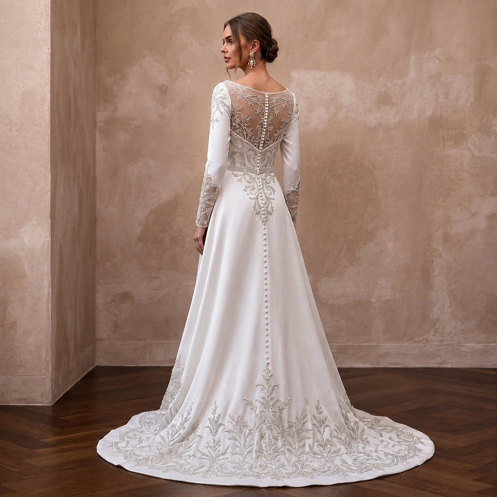 Classic Long Sleeve Wedding Dress for a December Ceremony