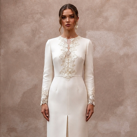Classic Off-White Cashmere & Silk Midi for Rehearsal Luncheon