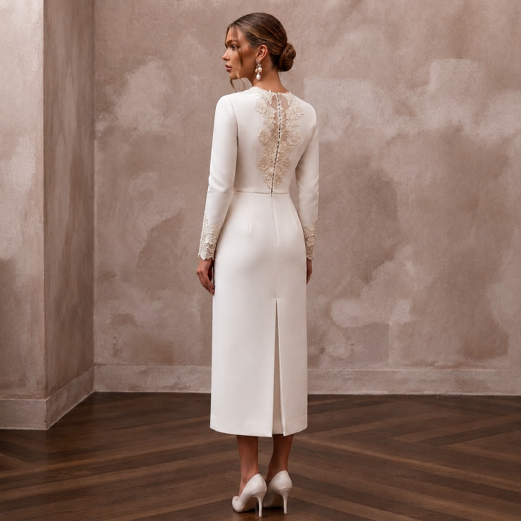 Classic Off-White Cashmere & Silk Midi for Rehearsal Luncheon