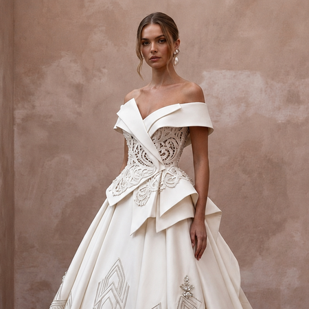 Classic Off-White Satin A-Line Wedding Gown for Engagement Party