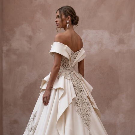 Classic Off - White Satin A - Line Wedding Gown for Engagement Party - Apparel & Accessories > Clothing > Wedding & Bridal Party Dresses > Wedding Dresses - Mignonette Bridal