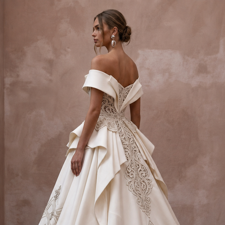 Classic Off-White Satin A-Line Wedding Gown for Engagement Party