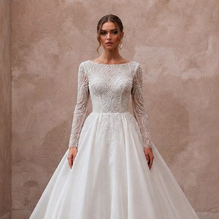 Classic Organza Ball Gown Wedding Dress with Long Sleeves