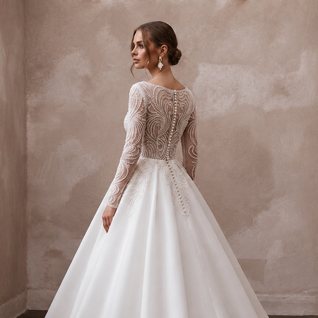 Classic Organza Ball Gown Wedding Dress with Long Sleeves
