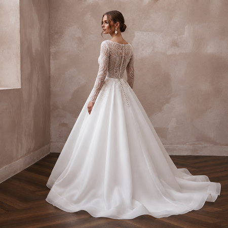 Classic Organza Ball Gown Wedding Dress with Long Sleeves