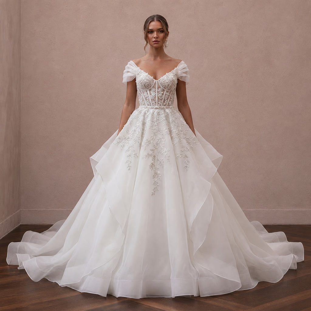 Classic Organza Wedding Dress with Corset Bodice and Ball Gown Silhouette