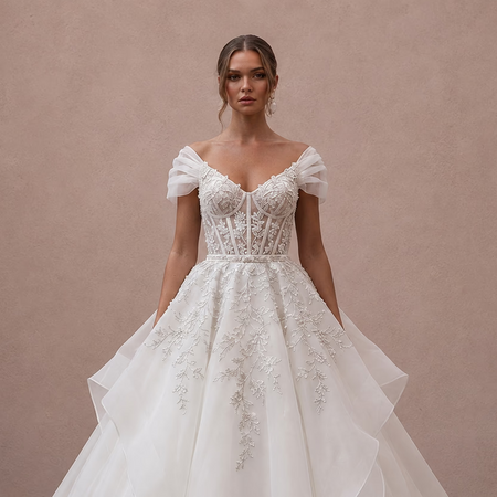 Classic Organza Wedding Dress with Corset Bodice and Ball Gown Silhouette