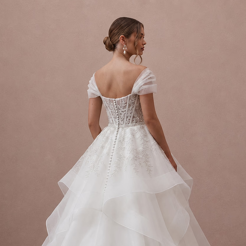 Classic Organza Wedding Dress with Corset Bodice and Ball Gown Silhouette
