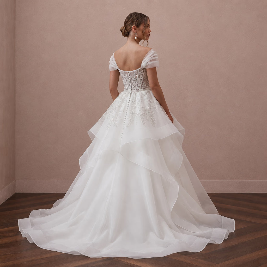 Classic Organza Wedding Dress with Corset Bodice and Ball Gown Silhouette