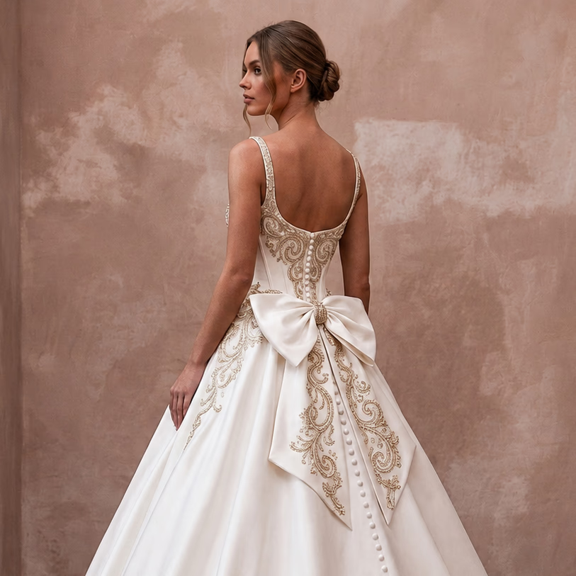 Classic Satin Ball Gown Wedding Dress with Corset Bodice - Apparel & Accessories > Clothing > Wedding & Bridal Party Dresses > Wedding Dresses - Mignonette Bridal