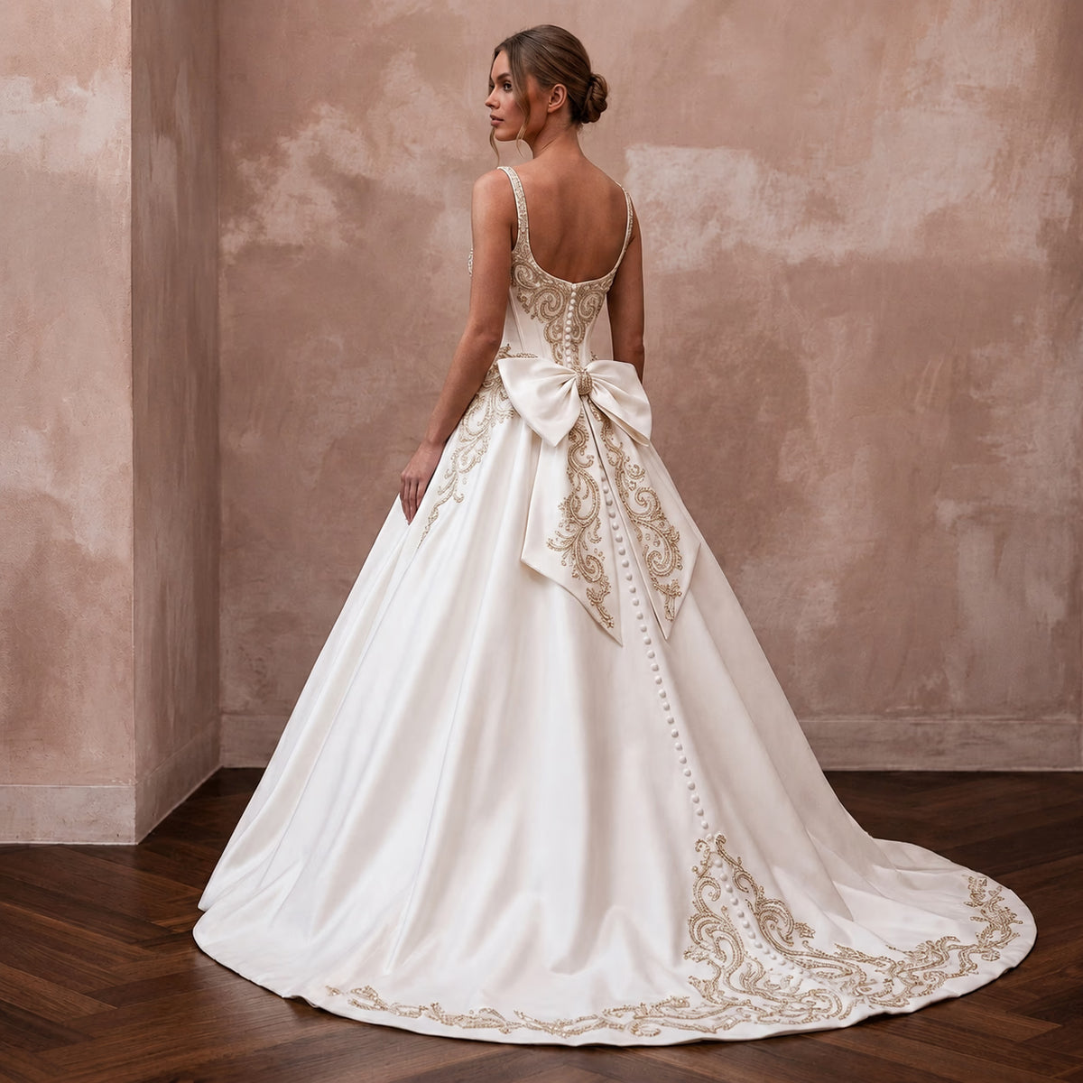 Classic Satin Ball Gown Wedding Dress with Corset Bodice - Apparel & Accessories > Clothing > Wedding & Bridal Party Dresses > Wedding Dresses - Mignonette Bridal