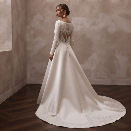 Classic Satin Bridal Dress with Long Sleeves for an Evening Wedding - Apparel & Accessories > Clothing > Wedding & Bridal Party Dresses > Wedding Dresses - Mignonette Bridal
