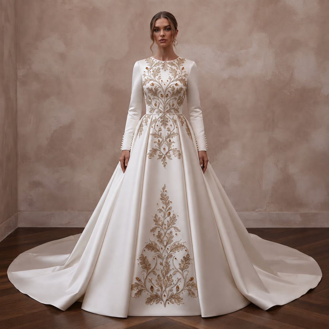 Classic Satin Bridal Gown for an Autumn Ballroom Ceremony
