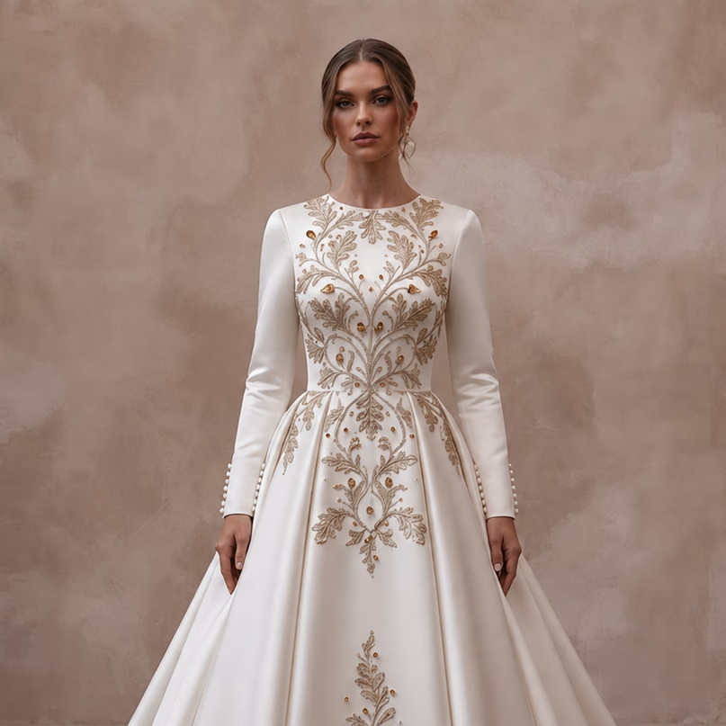Classic Satin Bridal Gown for an Autumn Ballroom Ceremony