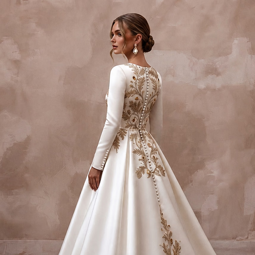 Classic Satin Bridal Gown for an Autumn Ballroom Ceremony