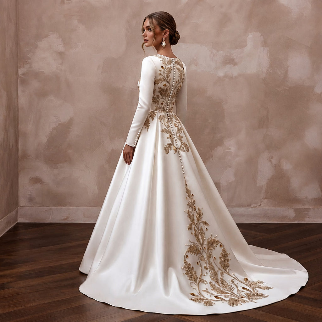 Classic Satin Bridal Gown for an Autumn Ballroom Ceremony