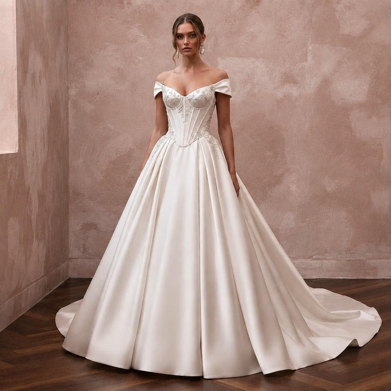Classic Satin Corset Wedding Dress with Ball Gown Silhouette