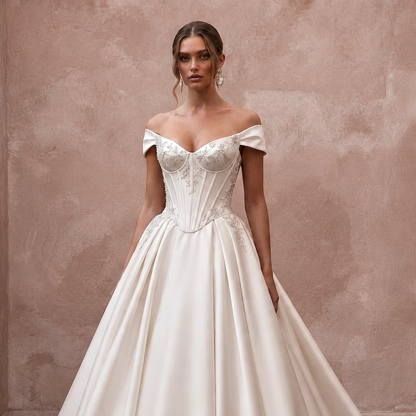 Classic Satin Corset Wedding Dress with Ball Gown Silhouette
