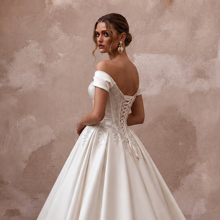 Classic Satin Corset Wedding Dress with Ball Gown Silhouette