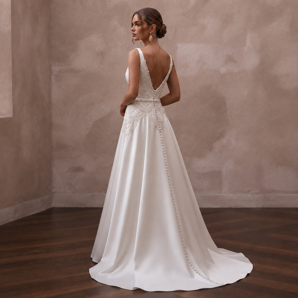 Classic Satin V-Neck Wedding Dress with A-Line Silhouette Secondary image