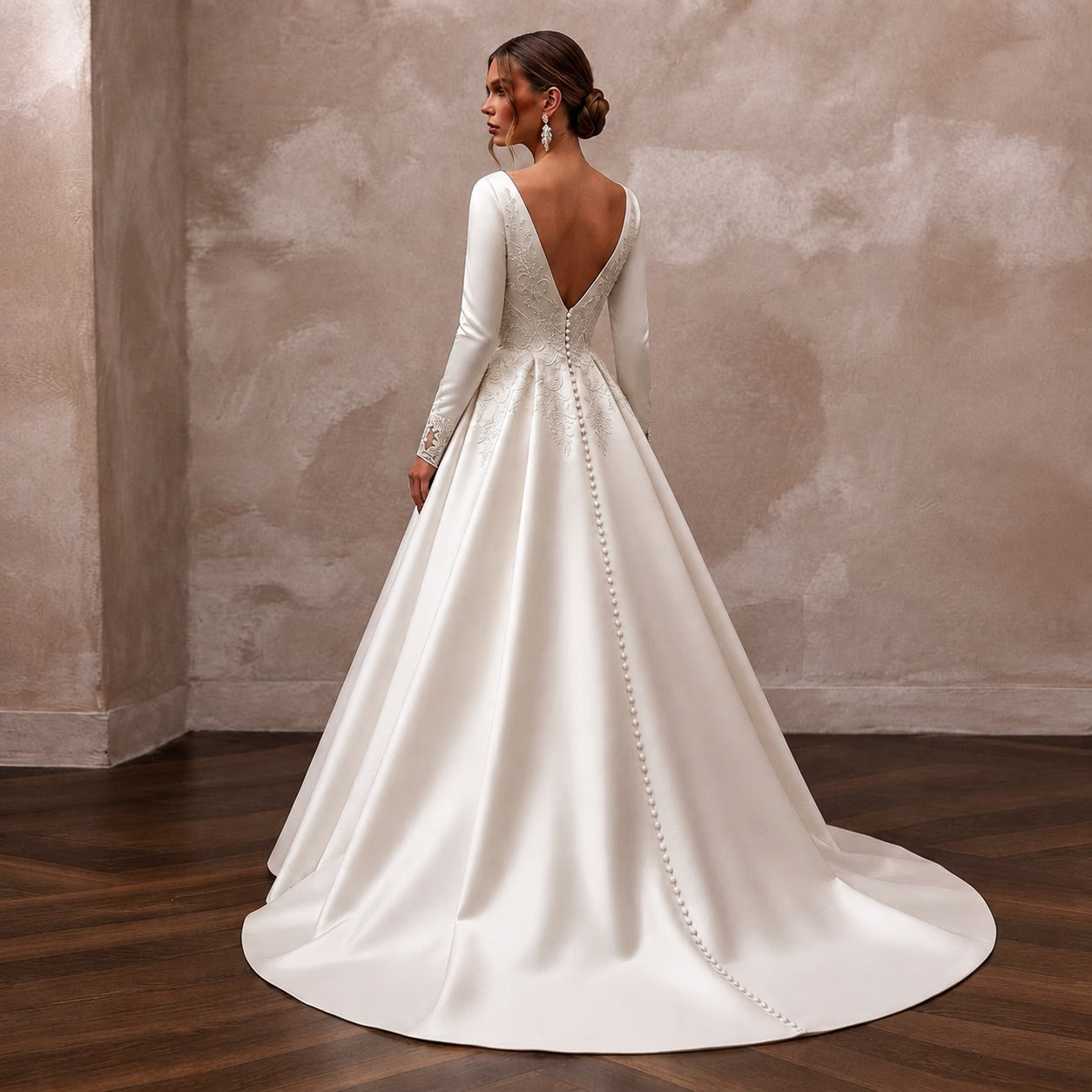 Classic Satin Wedding Dress with Long Sleeves and A-Line Silhouette Secondary image