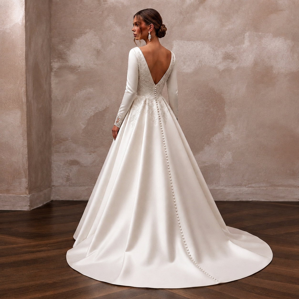 Classic Satin Wedding Dress with Long Sleeves and A - Line Silhouette - Apparel & Accessories > Clothing > Wedding & Bridal Party Dresses > Wedding Dresses - Mignonette Bridal