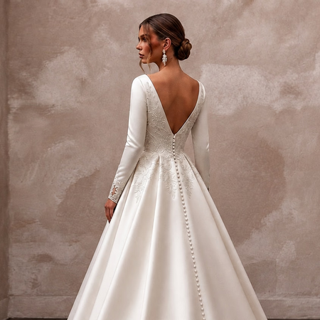 Classic Satin Wedding Dress with Long Sleeves and A - Line Silhouette - Apparel & Accessories > Clothing > Wedding & Bridal Party Dresses > Wedding Dresses - Mignonette Bridal