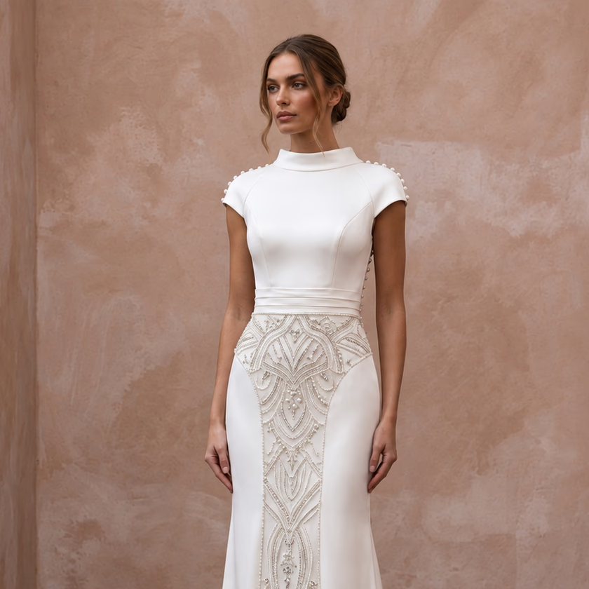 Classic Satin Wedding Gown for a Second Marriage