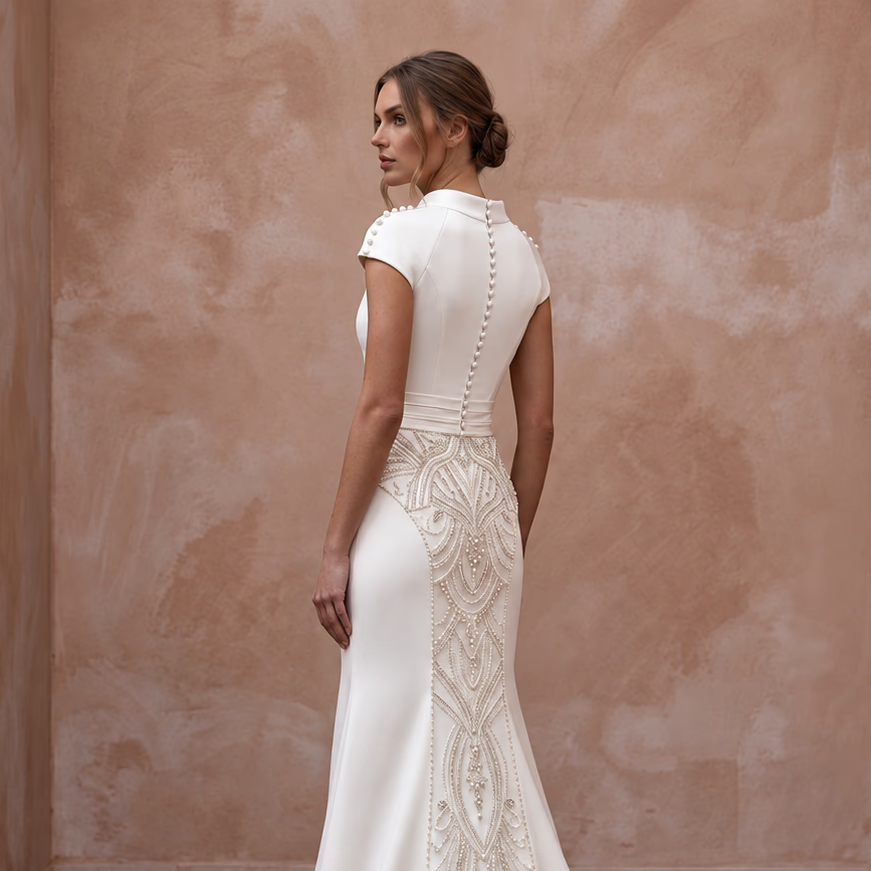 Classic Satin Wedding Gown for a Second Marriage