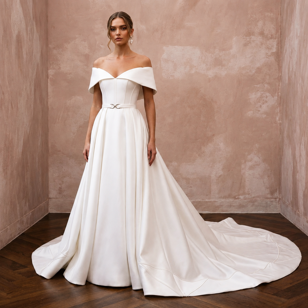 Classic Silk Duchess Satin Wedding Dresses with Long Trains Main image
