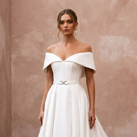 Classic Silk Duchess Satin Wedding Dresses with Long Trains - Apparel & Accessories > Clothing > Wedding & Bridal Party Dresses > Wedding Dresses - Mignonette Bridal