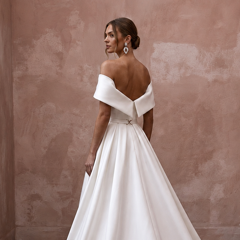 Classic Silk Duchess Satin Wedding Dresses with Long Trains