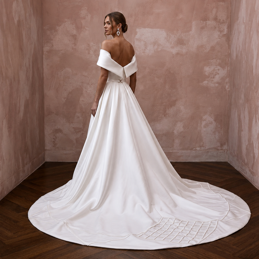 Classic Silk Duchess Satin Wedding Dresses with Long Trains