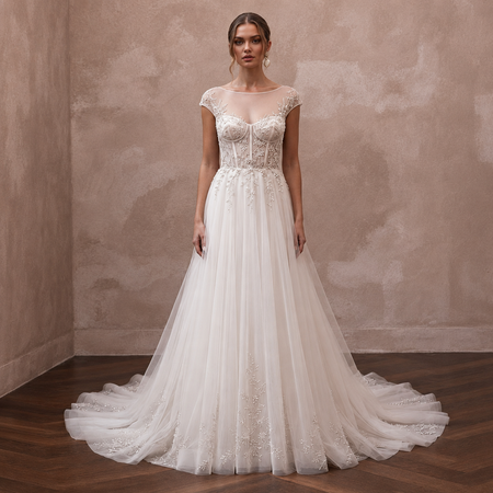 Classic Tulle A-Line Wedding Dress with Beaded Details