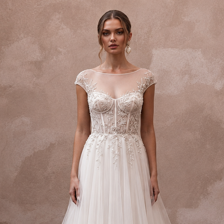 Classic Tulle A-Line Wedding Dress with Beaded Details