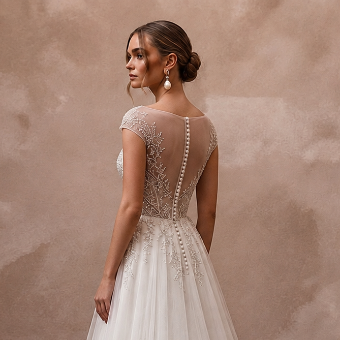 Classic Tulle A-Line Wedding Dress with Beaded Details