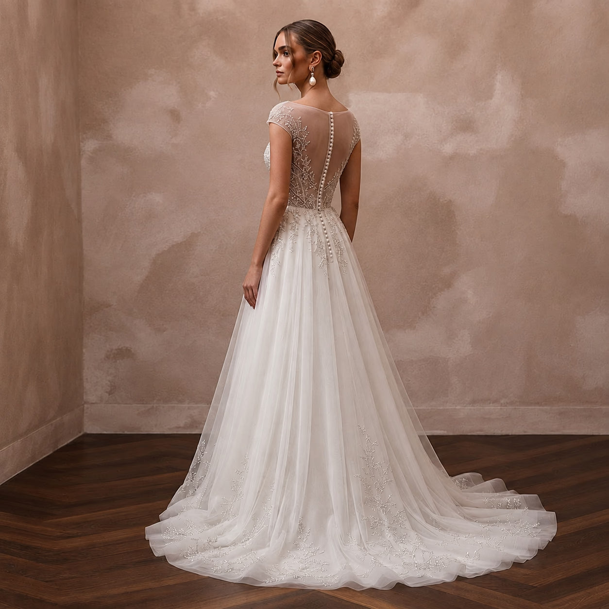 Classic Tulle A-Line Wedding Dress with Beaded Details Secondary image