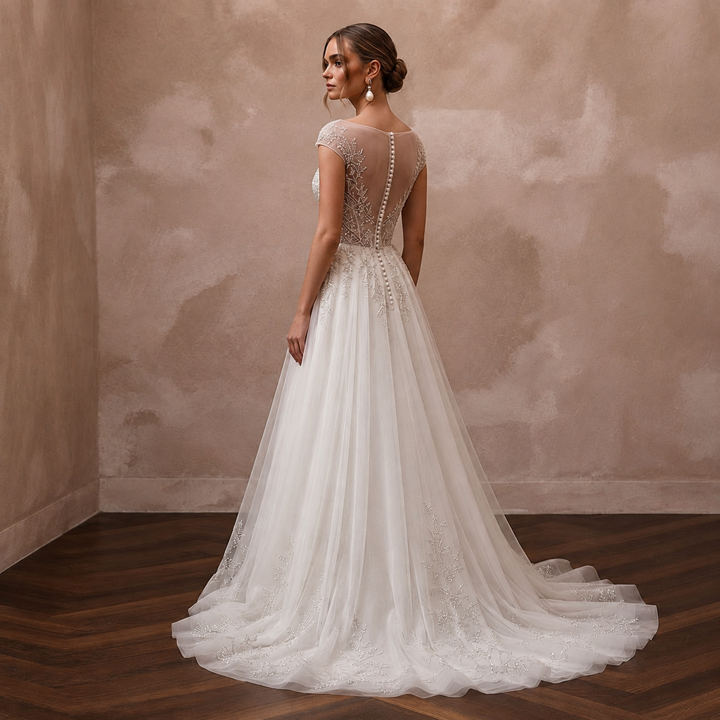 Classic Tulle A-Line Wedding Dress with Beaded Details