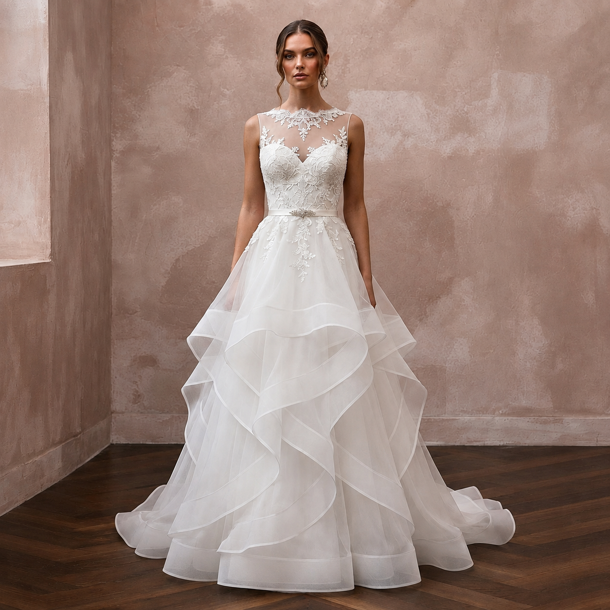 Classic Wedding Dresses with Lace and Organza Layers Main image