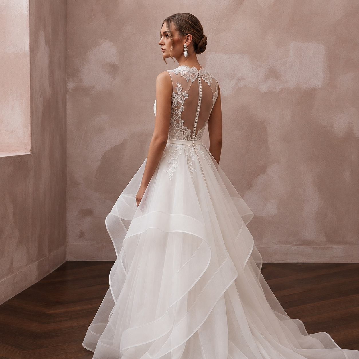 Classic Wedding Dresses with Lace and Organza Layers Secondary image